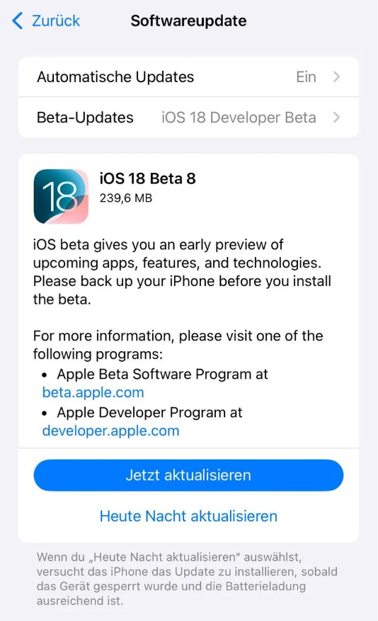 白云矿区苹果手机维修分享苹果 iOS / iPadOS 18 开发者预览版 Beta 8 发布 